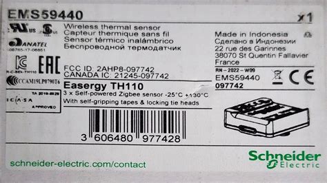 Schneider Electric Ems59440 Easergy Th110 Anatel Thermal Sensor Rn 2022