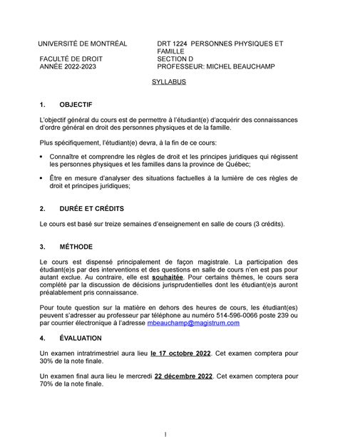 Syllabus Et Plan De Cours Drt D Universit De Montr Al Drt