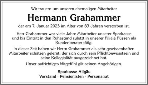 Traueranzeigen von Hermann Grahammer Allgäuer Zeitung