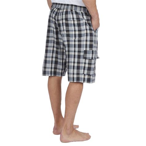 Mens Shorts Checked Woven Pyjama Bottoms Cotton Blend Twill Pj Pjs