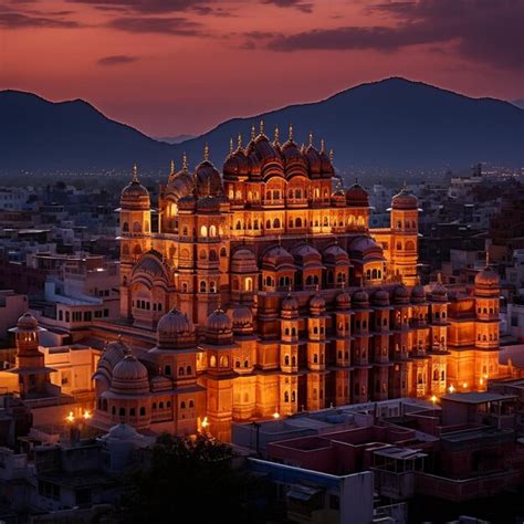 Premium AI Image | Ornate Mythical Palace Floating Above the City of Jaipur