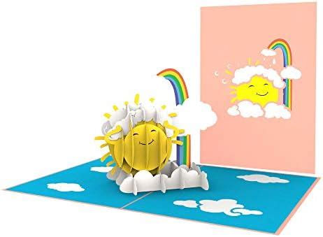 LuckeeCards 3D Pop Up Karte Sonne mit Regenbogen Grußkarte Gute