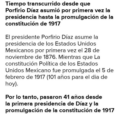 Tiempo Transcurrido Desde Que Porfirio D Az Asumi La Presidencia Por