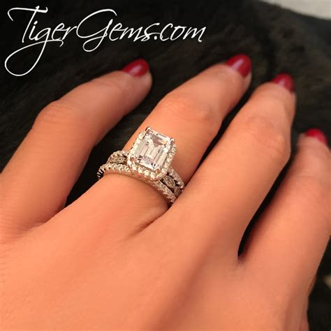 2 Ctw Emerald Cut Halo Engagement Ring Man Made Diamond Etsy