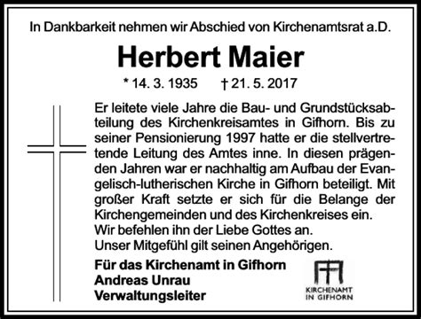 Traueranzeigen Von Herbert Maier Nachruf Trauer Anzeigen De