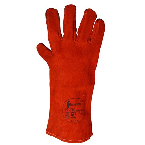 Dexterhand 5114 Guante Soldador Rojo De Carnaza Cosido Con Hilo