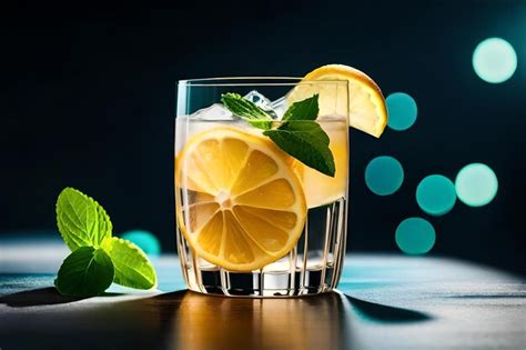 Premium Photo A Glass Of Water With Lemon Slices And Mint Leaves