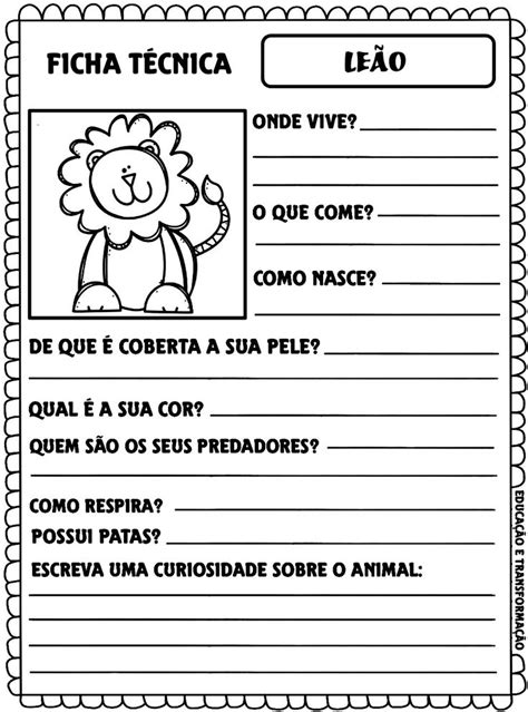 Cole O Ficha T Cnica Dos Animais Education English Teacher Grado