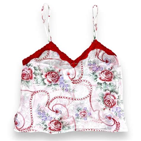 Vtg Sheer Lingerie Camisole Tank Shorts Set Coquette Roses Red Lace Romantic M Ebay