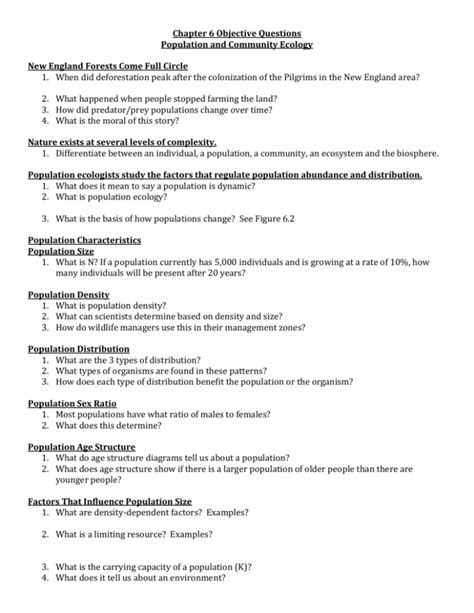 Chapter 6 Objective Questions Population And Community Ecology