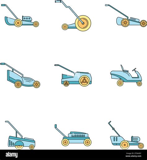 Lawnmower Grass Garden Icons Set Outline Illustration Of Lawnmower