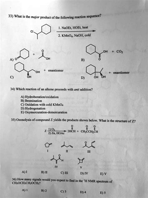 Solved What The Major Product Of The Following Reaction Sequence