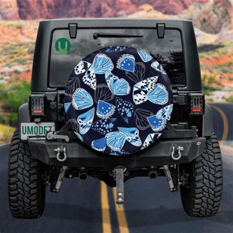 Hand Drawn Blue Butterfly Wing Surface Spare Tire Cover Jeep Tire