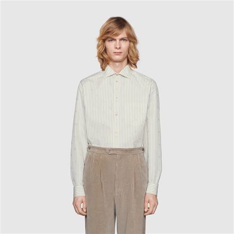 Gg Stripe Fil Coupé Cotton Shirt In Off White And Light Blue Gucci