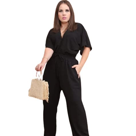 Macac O Feminino Longo Decote V Duna Pantalona Morcego Luxo Shopee Brasil