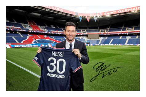 Lionel Messi Psg Signed A Autograph Pp Photo Print Paris Saint Germain