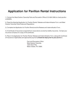 Fillable Online Application For Pavilion Rental Instructions West