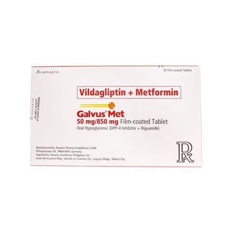 Galvusmet Vildagliptin Metformin Hydrochloride 50mg 850mg Film Coated Tablet 30s Price In