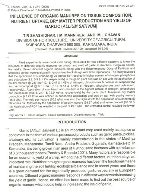 Pdf Influence Of Organic Manures On Tissue Composition Nutrient