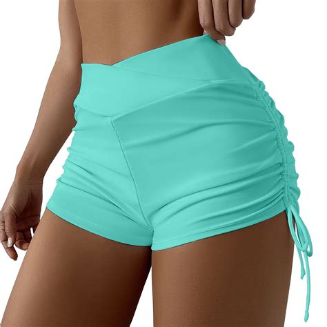 Mohiass Women High Waisted Swim Shorts V Cut Bikini Swimsuit Bottoms Drawstring Ruched Bathing