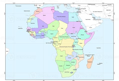 Mapa Administrativo De Los Límites Del Continente Africano Cada País Se Distingue Por Un área