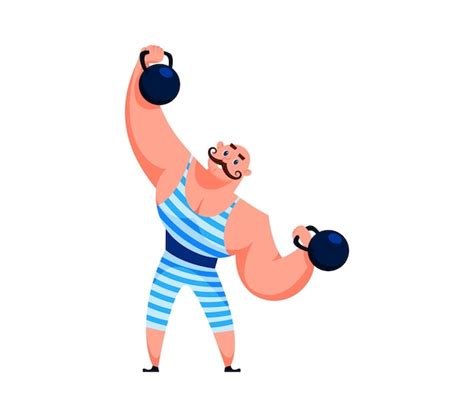 Premium Vector Cartoon Circus Strongman Mustached Character