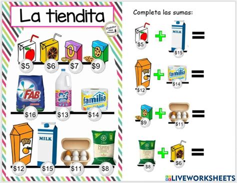 Tiendita Sumas Worksheet