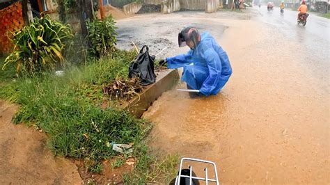 Drainage Culvert Hole System On The Asphalt Roadside Removal Lots Of