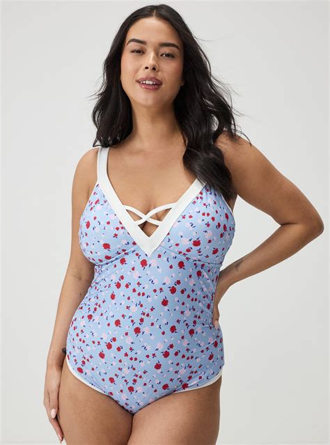 Plus Size - Wire-Free V-Plunge Cheeky One Piece - Torrid