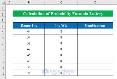 Probability Formula For Lottery In Excel 3 Instances