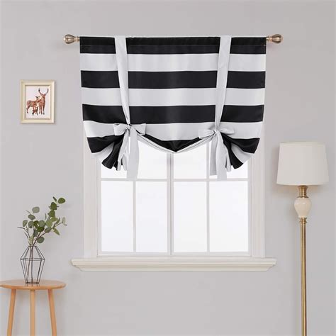 Deconovo Striped Blackout Curtains Rod Pocket Black And White Striped Curtains Tie Up Window