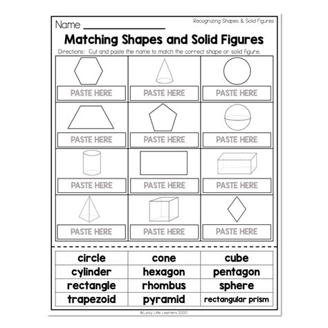 2nd Grade Math Worksheets Geometry Recognizing Shapes And Solid Figures Matching Shapes And