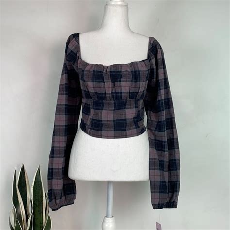 Wild Fable Tops Nwt Womens Puff Long Sleeve Plaid Bustier Top In