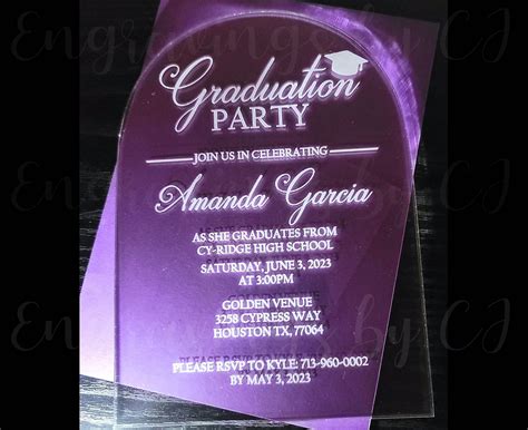 Arch Shape Acrylic Graduation Party Invitation Engravings By Cj