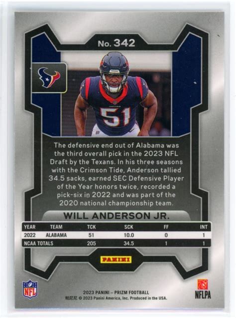 Panini Prizm Rookie Will Anderson Jr Rc Houston Texans Ebay