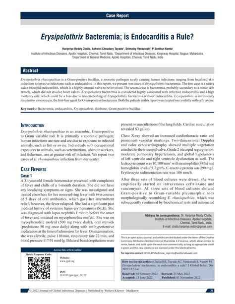 Pdf Erysipelothrix Bacteremia Is Endocarditis A Rule