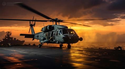 Premium AI Image | a helicopter on the flight deck of the aircraft carrier.