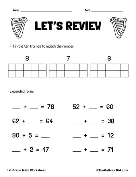 1st Grade Math Catholic Themed Worksheet Review