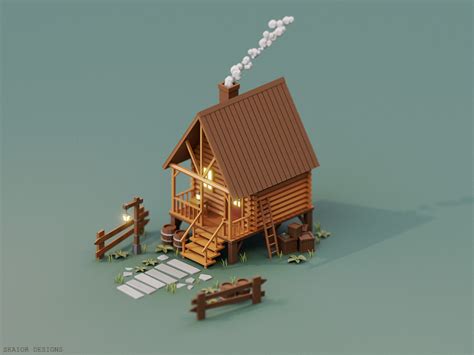 Low Poly Isometric Cabin Skaior Modélisation 3d Village De Noel