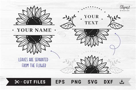 Sunflower Svg Split Monogram Sunflower Svg Dxf Png By Decobrush Thehungryjpeg