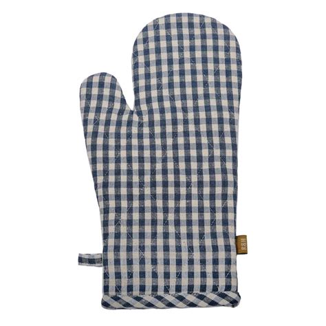 Gingham Oven Glove Blue Twig And Feather Twig And Feather