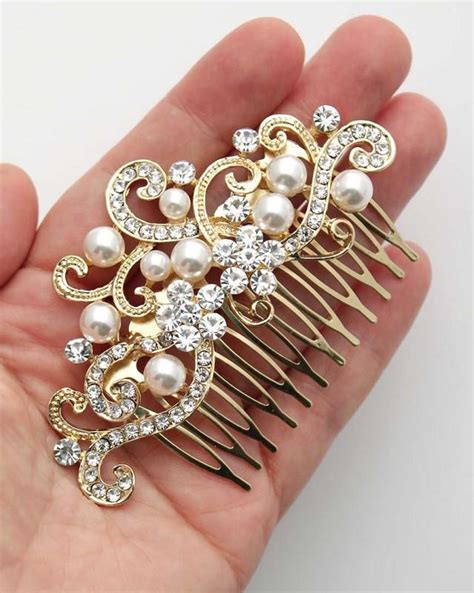 Gold Bridal Comb Pearl Wedding Hair Pin Rhinestone Pearl Hairpiece