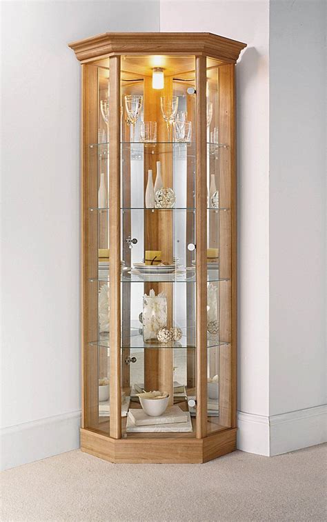 Home Single Door Corner Glass Display Cabinet Mahogany Effect - Glass ...