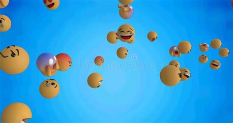 Digital Image Of Multiple Face Emojis Floating Against Textured Blue