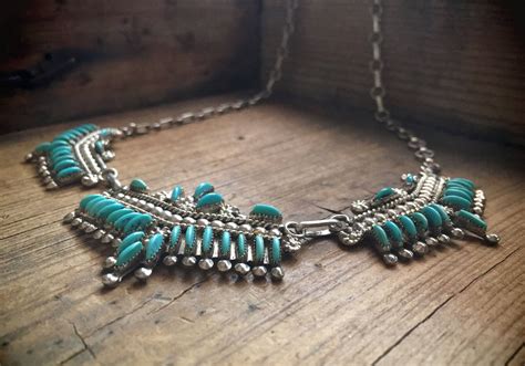 Zuni Jewelry Sterling Silver Turquoise Necklace Native American Indian