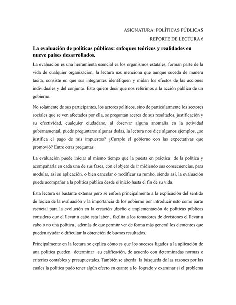 La evaluación de políticas públicas enfoques teóricos y realidades en