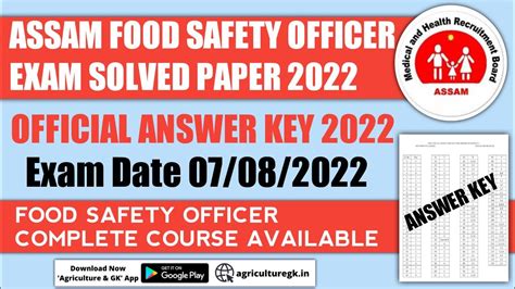 Assam Food Safety Officer Fso Solved Paper 2022assam Mhrb Fso Answer