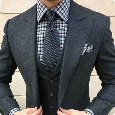 Latest Coat Pant Designs Dark Grey Tweed Suit Men Slim Fit Formal