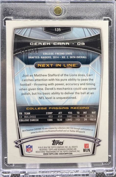 Bowman Chrome Derek Carr Black Refractor Rookie Rc S N