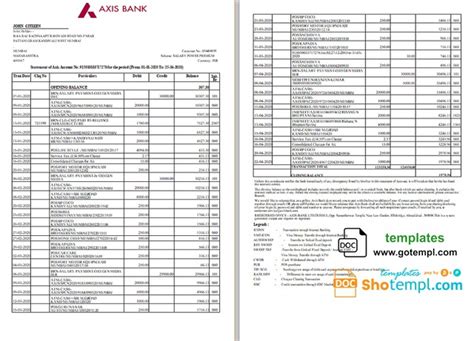 India Axis Bank Statement Template In Word And PDF Format 2 Pages